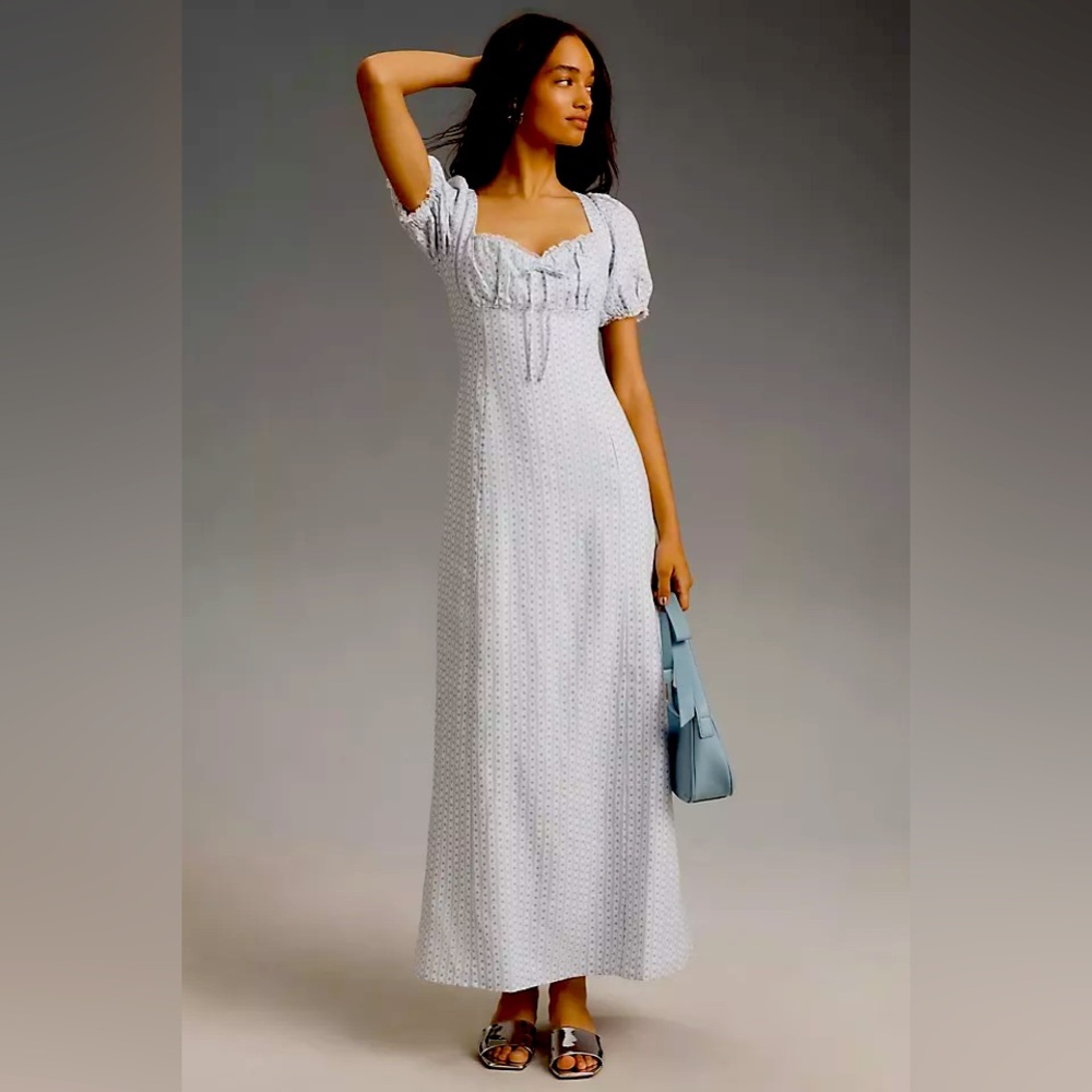 NWT Reformation Cherise Blue White Floral Linen Midi Dress 8